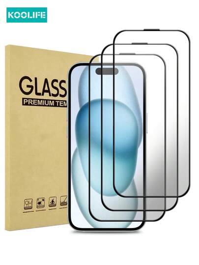 3 sztuki szkła hartowanego Koolife, przezroczyste na cały ekran o wysokiej rozdzielczości z czarną krawędzią, odporne na odciski palców, gładkie w dotyku, kompatybilne z 17 ProMax/17/17 Pro/17 Air/12/12 Pro/12 ProMax/13/13 Pro/13 ProMax/14/14 Plus/14 Pro/14 ProMax/15/15 Pro/15 Plus/15 ProMax/16/16 Pro/16E/16 ProMax