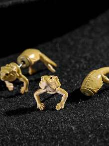 2 piezas Pendientes góticos 3D de dragón barbudo, pendientes de lagarto graciosos para mujeres en forma de tachuelas de oreja con joyas de regalo, pendientes de frente y trasero de rana y sapo - Pendientes divertidos - Ver 6