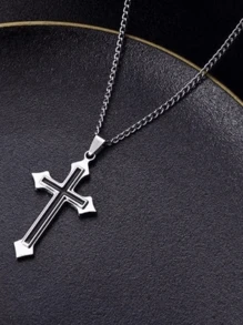 1pc European And American Punk Style Cross Pendant Mexican Necklace, Men's Fashionable All-Match Retro Chain Necklace, Fashion Jewelry For Daily And Party Decoration Teachers Day Streetwear Accessories Jeans Accessories - Multicolor - View 5