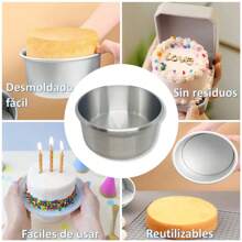 3 Moldes Redondos Para Pastel 18 Cm de Diametro y 6.5 Cm Alto - Plateado - Ver 5