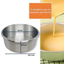 5 Moldes Redondos Para Pastel 18 Cm de Diametro y 6.5 Cm Alto - Plateado - Ver 2