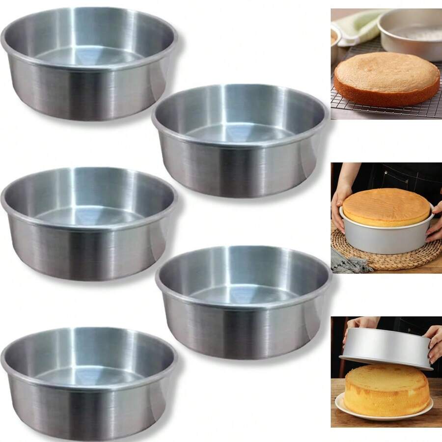 5 Moldes Redondos Para Pastel 18 Cm de Diametro y 6.5 Cm Alto - Plateado - Ver 1