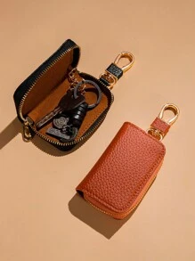 1PC Solid Color One Size Fashionable Car Key Case Universal Model Men's And Women's Storage Key Leather Case Key Case For Men Mini Wallet - Multicolor - View 2