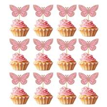 12pcs Purple Pink Double-Decker 3D Butterfly Flag Topper Birthday Party Decoration Flag - Multicolor - View 10