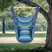 Hammock Chair Macrame Swing,Distinctive Cotton Canvas Hanging Rope Chair With Pillows For Indoor And Outdoor Use - 藍色 - 查看 4