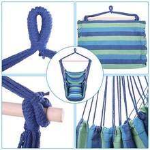 Hammock Chair Macrame Swing,Distinctive Cotton Canvas Hanging Rope Chair With Pillows For Indoor And Outdoor Use - 藍色 - 查看 8