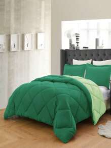 3PC Reversible 2-Tone Comforter Set With 2 Pillow Shams - 2 Different Colors! Duvet Insert - Sage & Hunter Green - View 2