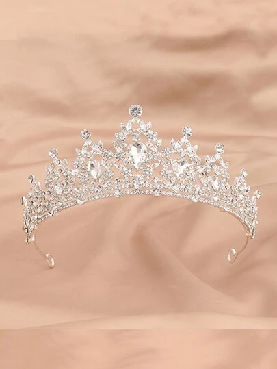 1 pieza Corona de novia de cristal de moda, tiara de lujo barroca de rhinestone, adecuada para vestido de novia y accesorios de fiesta, regalo de boda, accesorios del Día de San Valentín