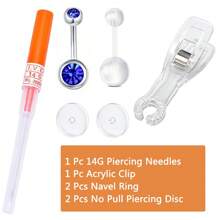 6Pcs/Sets Belly Button Piercing Kit,Piercing Needle Navel Piercing Kit Belly Button Ring 14 Gauge Piercing Needle - Orange - View 16