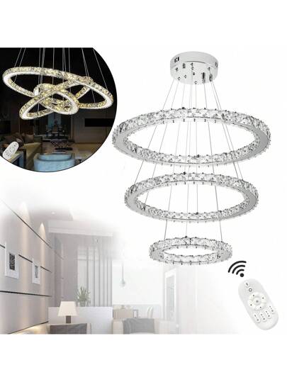 LILIIN Crystal Hang Lamp Two Rings Three Ch elier Ceiling Cold Wit Dimmable Stainless Steel Kitchen Verlichting Bedroom