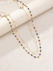 1pc Hollow Clover Pendant Long Chain Vintage Elegant Women's Necklace, European And American Style - Yellow Gold - View 6