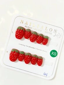 10 pezzi Unghie finte super carine a forma di fragola, accessori per unghie personalizzati alla moda, punte per unghie alla fragola riutilizzabili fatte a mano