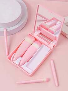 5 Stücke Kundenspezifischer Name mit Spiegel Make-up Pinsel Organizer Box Frauen kosmetische Pinsel Kit Portable Beauty Tools Box Aufbewahrungshalter mit Name Customiz Personalisierte DIY-Muster Reisezubehör Beauty Tool Set Wasserdicht Container Puder Nase Stiftung Auge Wisch Schatten Pinsel für Tasche Geldbörse