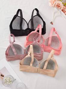 4 件女士舒适睡眠无钢圈软杯纯色 Bralette 内衣文胸 - 彩色 - 查看 2