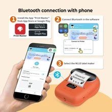 M110 Label Makers - Portable Bluetooth Thermal Label Maker Printer For Barcode, Clothing, Jewelry, Retail, Mailing, Wireless Sticker Label Printer Compatible With Android & IOS System, With 1pack 40*30mm Label - Orange - View 4
