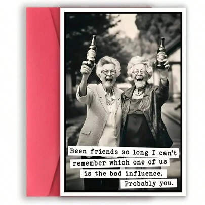 1pc Best Friend Humorous Birthday Card, Thank You Friendship Greeting Card, With Envelope - Suitable For Class Reunions, Birthday Parties, And Elderly Social Gatherings - Unusual Gift For Best Friends,Christmas