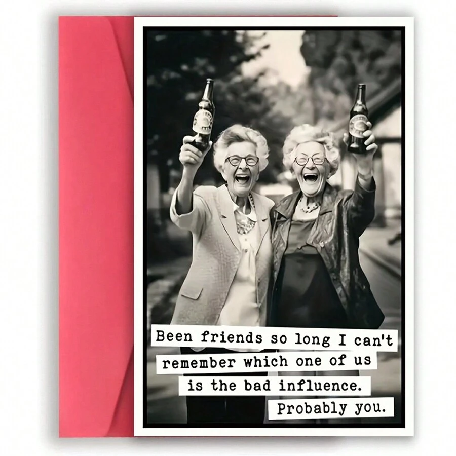 1pc Best Friend Humorous Birthday Card, Thank You Friendship Greeting Card, With Envelope - Suitable For Class Reunions, Birthday Parties, And Elderly Social Gatherings - Unusual Gift For Best Friends,Christmas