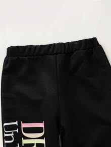 Young Girl Letter Element Crew Neck Long Sleeve Sweatshirt And Jogger Sweatpants 2-Piece Set - Black - View 7