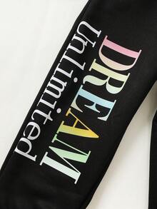 Young Girl Letter Element Crew Neck Long Sleeve Sweatshirt And Jogger Sweatpants 2-Piece Set - Black - View 8