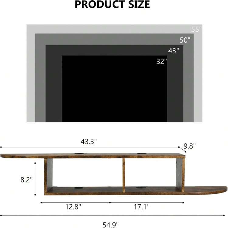 Floating TV Stand, 55" Floating TV Shelf With Storage, Floating Entertainment Center Wall Shelf For Living Room, Bedroom, Black/Gray/Walnut - Brown - View 5