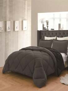 3PC Reversible 2-Tone Comforter Set With 2 Pillow Shams - 2 Different Colors! Duvet Insert - Black & Gray - View 3