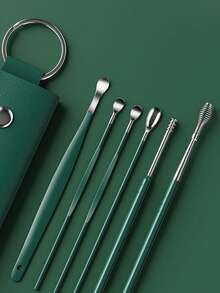 1pc Multi-Functional Ear Spoon Set With Leather Case, Adults Ear Pick Tools Spiral Earwax Removal Kit, Portable And Professional Complete Set - Multicolor - View 3