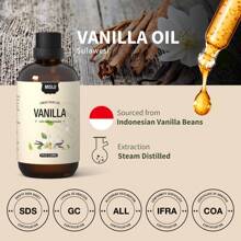 118ml Large Capacity Vanilla Essential Oil, 100% Pure Plant Extract, Distilled, With 10ml Portable Bottle, Suitable For Aromatherapy Diffuser, Fragrance Making, Skin & Hair Care, Office, Bedroom, Meditation, Yoga, Travel