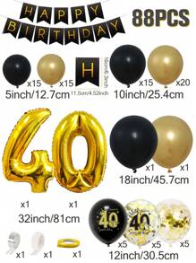 一套黑色和金色40岁生日气球和生日快乐横幅，40岁生日装饰，男女皆宜，花环拱门套装，生日派对装饰，拍照背景乳胶气球 - 40歲 - 查看 3