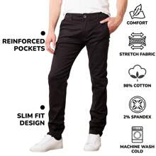 Men's Slim Fitting Cotton Stretch Classic Chino Pants - màu đen - Xem 5