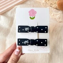 2入組時尚金屬圓點蝴蝶結髮夾，韓式髮飾，女性用髮夾和鱷魚夾 - 彩色 - 查看 8