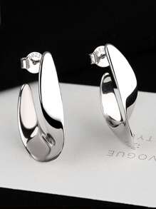 1Pair 925 Sterling Silver Luxury Fine Jewelry Elegant Smooth Face Twist Design Stud Earrings For Women Daily Wear