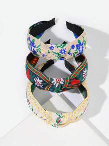 3pcs Style Crochet Flower & Solid Color Wide Headband With Faux Pearl For Beach Vacation Boho - Multicolor - View 3