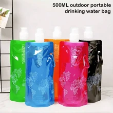 1入500ml戶外可攜帶掛扣式飲水袋，攀登用軟水袋，環保、輕巧、可摺疊，適合戶外露營、遠足、跑步、馬拉松、旅行使用，攜帶方便的掛扣式水袋 - 彩色 - 查看 1