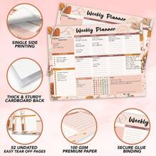 1入組橫向週計劃器，週待辦清單記事本，每週52張易撕下頁面週記事本，9.7x7.2英寸週計劃備忘錄，週計劃記事本，週桌面墊 - B5 - 查看 3