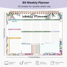 1入組橫向週計劃器，週待辦清單記事本，每週52張易撕下頁面週記事本，9.7x7.2英寸週計劃備忘錄，週計劃記事本，週桌面墊 - B5 - 查看 6