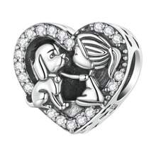 bamoer 1 pieza Charm de plata de ley 925 con forma de pata y hueso de mascota, con  rosa en forma de corazón, apto para mujer, pulsera y collar DIY, joyería fina para el Día de San Valentín - Multicolor - Ver 14