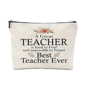 1pc Happy Teachers' Day Printed Clutch Bag Cosmetic Bag, Large Capacity Storage Bag, Portable Toiletries Organizer Pouch And Gift Bag, Floral Multifunctional Tote Handbag For Fall Home Decor,Boho Vibes,For Holiday Beach, Bathroom Collection, Bedroom Collection, Large Capacity