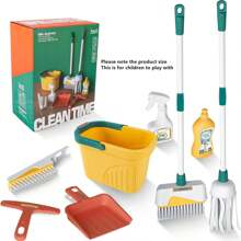 Kids' Pretend Play Cleaning Toy Set With Vacuum, Broom, Mop, Cleaning Car, Tool Kit For Cleaning And Housekeeping