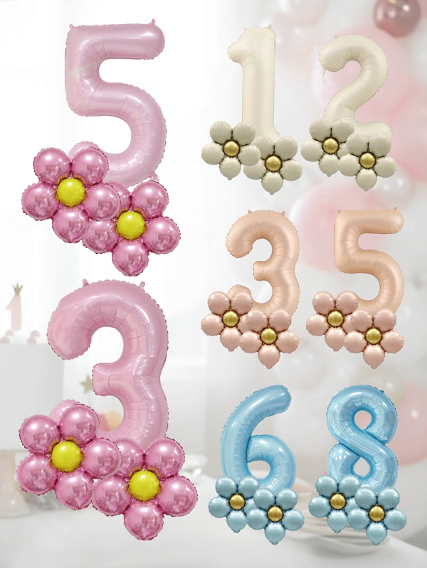 3 件/套花形气球套装，带数字 0-9，巨型 40 英寸（约 101.6 厘米）数字生日装饰套装，带金属花，适合 0-9 岁，大数字气球雏菊气球，适用于生日派对婚礼毕业装饰、圣诞节