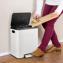 8 Gallon Kitchen Trash Can, Hands-Free Recycle Trash Can With Dual Removable Liners, Stainless Steel Dual Kitchen Step Trash Can (4 + 4 For 8 Gallon Total), Rectangle - White - View 1