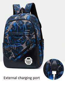 1套撞色混搭时尚背包三件套学生背包大容量拉链简约背包小学生背包男中学生高中生大容量背包时尚休闲校园背包男生背包旅行背包出差旅游度假户外运动男友礼物购物返校季必备 - 藍色 - 查看 2