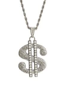 1pc New European And American Fashion Exaggerated Dollar Sign Pendant Necklace For Men, Hip-Hop Personalized Long Stainless Steel Sweater Chain Jewelry, Atmospheric Diamond-Set Gold Money Pendant, Birthday Jewelry, Family And Holiday Gift, Daily Wear For Men - Multicolor - View 2