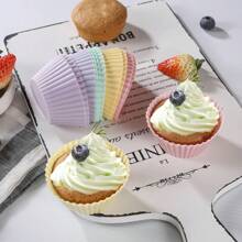 16入組隨機顏色矽膠蛋糕模具圓形鬆餅紙杯蛋糕烘焙模具可重複使用的DIY蛋糕裝飾工具婚禮生日派對裝飾品