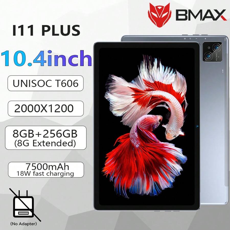 Bmax I11 Plus 2024平板Unisoc T606 8核心8G（8G擴展）+ 256GB Rom，10.36英寸IPS 2000x1200屏幕5MP前置鏡頭13MP後置鏡頭，Type-C平板雙4G LTE GPS BT 5.0，18W Type-C快速充電，7500mAh，Android 13