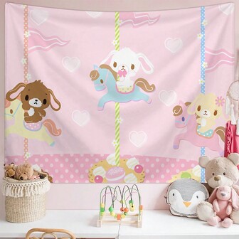 1 pieza Adorable tapiz giratorio tipo carrusel con diseño de dibujos animados, lindo tapiz decorativo de anime para colgar en la pared, decoración de pared para habitación, dormitorio, sala de estar u oficina en el hogar