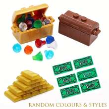 2/3 buc comori aur argint lingouri bijuterii blocuri de construcție accesorii set de monede de jucărie, bancnote contrafăcute de dolari DIY set de construcție miniaturi de monede, cutie de bijuterii cu pietre prețioase cu diamante blocuri de construcție, cristale de lingouri bancnote de dolari monede contrafăcute blocuri de construcție jucării educaționale pentru copii adolescenți și adulți jucării pentru copii seturi de monede pietre prețioase (număr de accesorii culoare aleatorie)