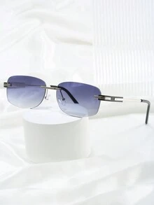 1 件装金属无框椭圆形玳瑁设计时尚男女通用时尚眼镜，多色可选 - 彩色 - 查看 12