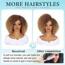 DZfirst Tóc giả xoăn tổng hợp chịu nhiệt, tóc giả xoăn lò xo, tóc giả rẽ ngôi lệch, tóc vàng hoe 14 inch, tóc giả làm bằng máy, không có mái, tóc giả dùng cho tiệc tùng hàng ngày, dành cho phụ nữ, tóc giả tổng hợp chất lượng tốt - Ombre - Xem 7