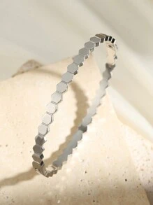 1入精美不銹鋼圓形金色鍍帶嵌鑽石手環，抗褪色無過敏簡約手鍊適用於女性 - 手鐲 - 查看 11