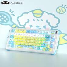 MageGee Air75 Wireless Mechanical Gaming Keyboard RGB PBT Puppy Theme Keycaps Gasket Mount Keyboard 2.4G/BT5.2/USB-C Hot Swappable Custom Pre-Lubed Blue Whale Switch Keyboard Creamy Mechanical Keyboard For Laptop/Tablet//WIN